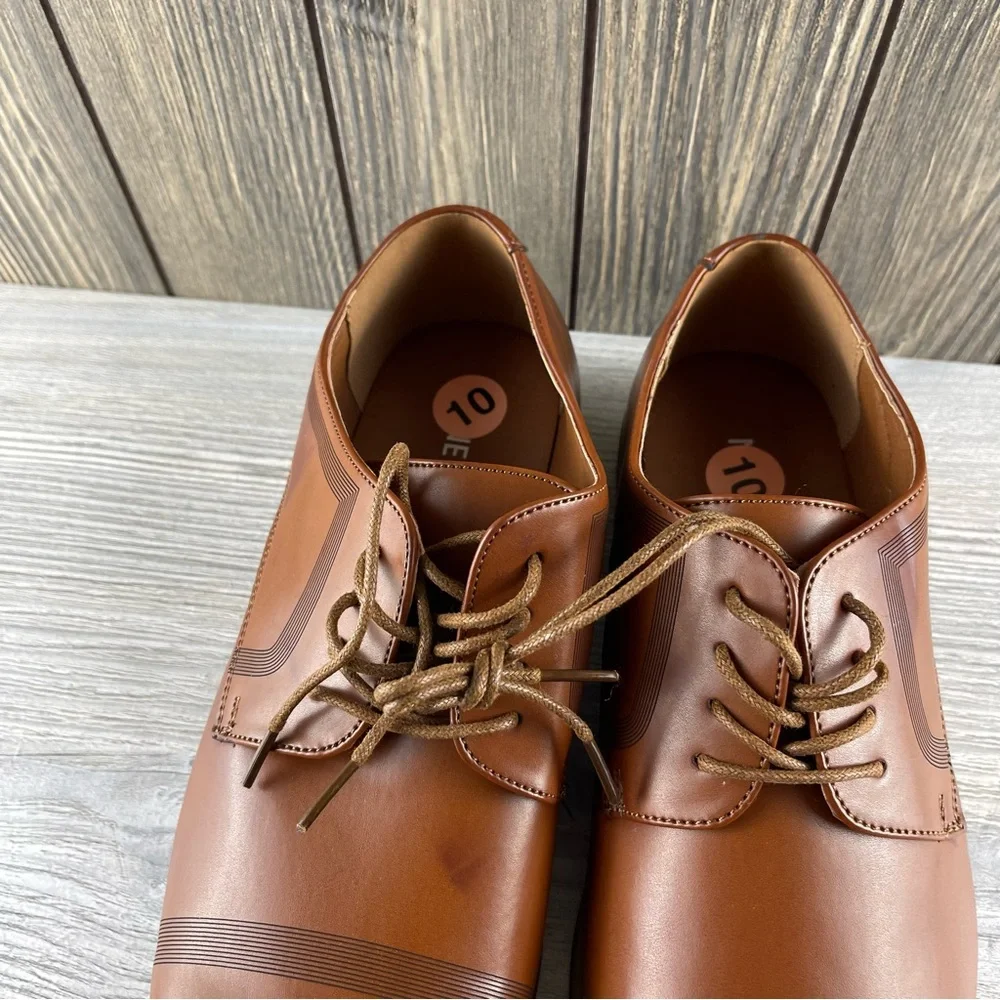 Nine West Kalani Dress Shoes Men's Cognac Leather Formal Oxford Lace Up size: 10